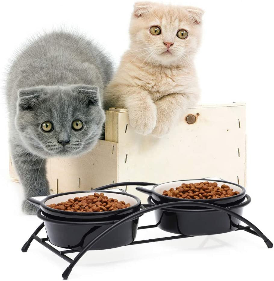 Elevated Ceramic Cat Bowls for Food and Water - 12 Ounce Capacity, Dishwasher Safe, Ideal for Cats and Small Dogs