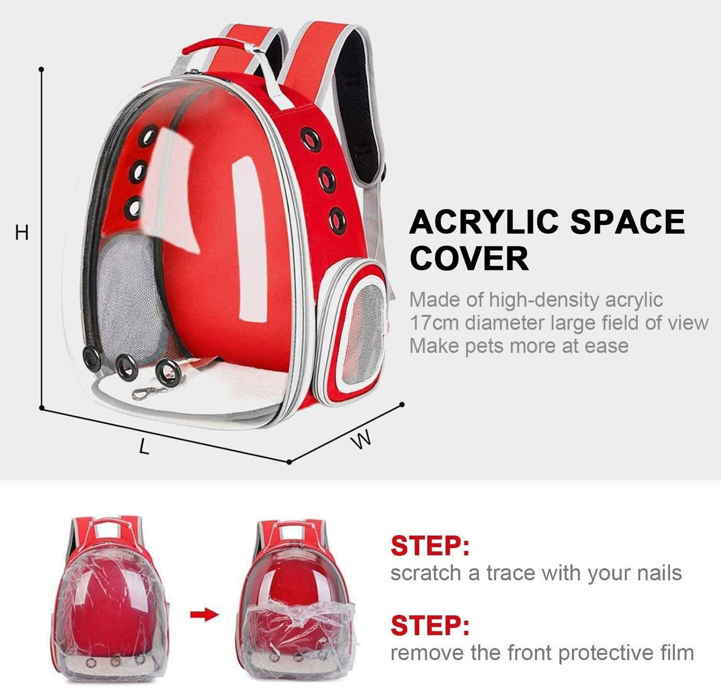 Cat and Small Dog Backpack Carrier - Airline Approved Space Capsule Bubble Design, Ventilated Transparent Travel Carrier for Hiking and Outdoor Adventures - Red