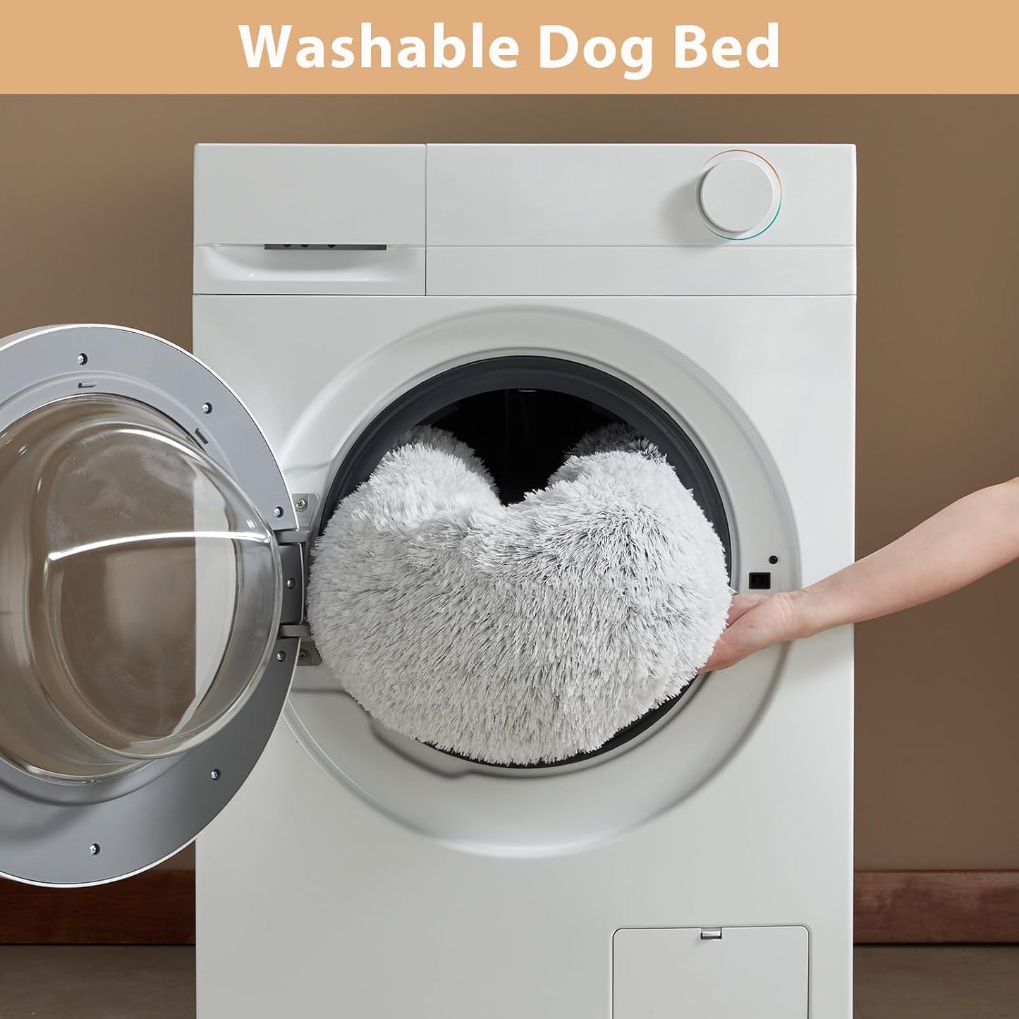 Self-Warming Donut Pet Bed for Dogs and Cats, Faux Fur Plush Cuddler, 24 x 24 Inch, Light Grey