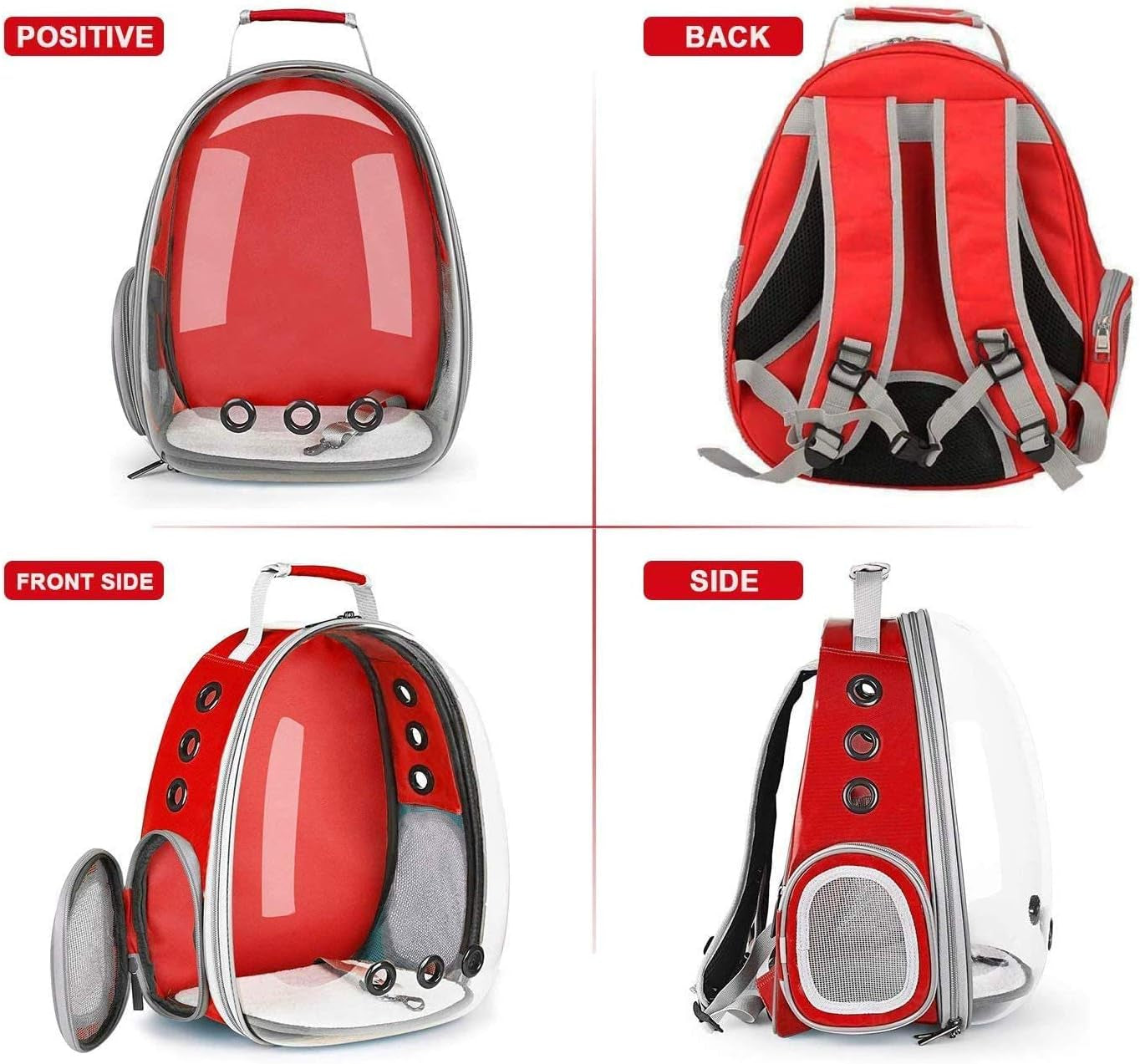 Cat and Small Dog Backpack Carrier - Airline Approved Space Capsule Bubble Design, Ventilated Transparent Travel Carrier for Hiking and Outdoor Adventures - Red