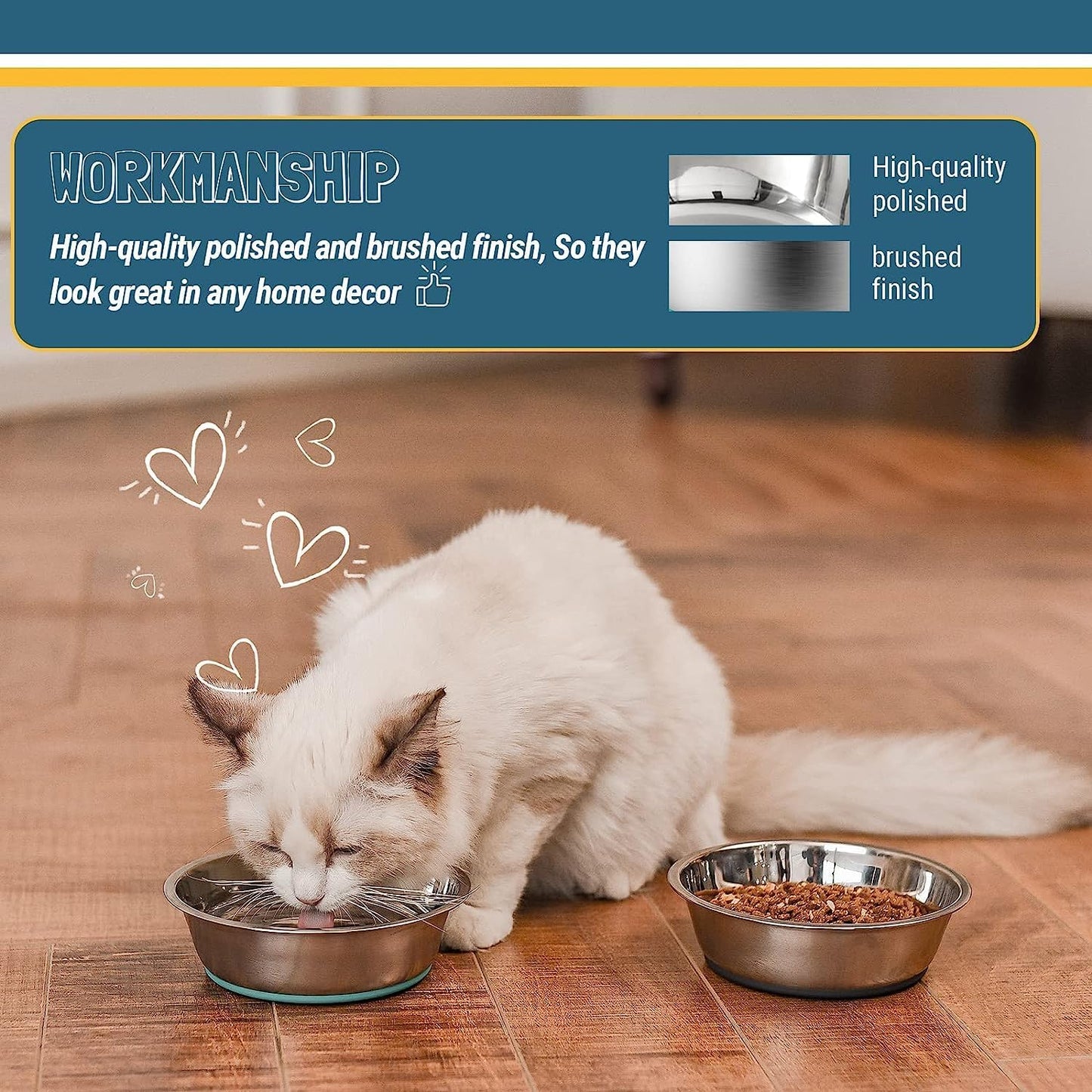 Set of Two 3-Cup Lightweight Stainless Steel Cat Bowls