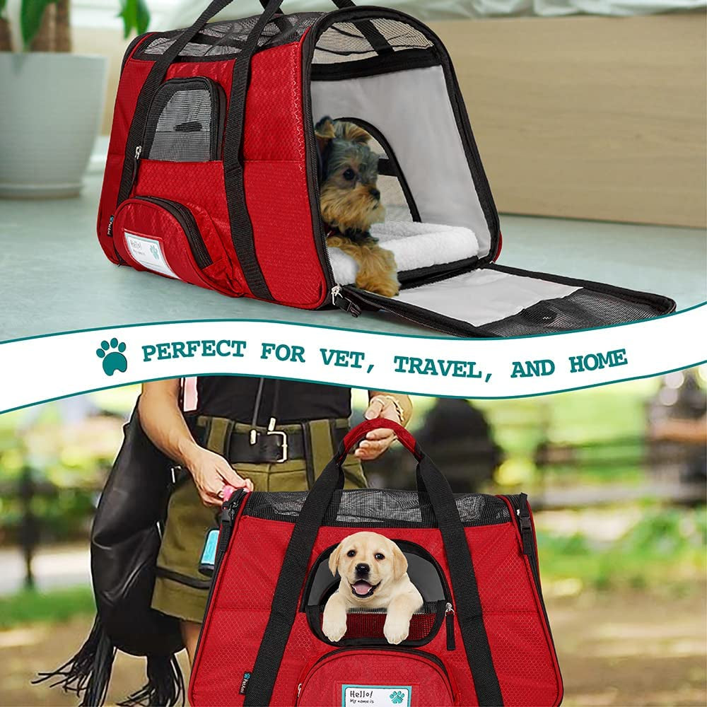 Airline-Approved Soft-Sided Pet Carrier for Cats and Small Dogs, Ventilated Travel Bag for Indoor Cats and Puppies, Medium to Large Size, Red