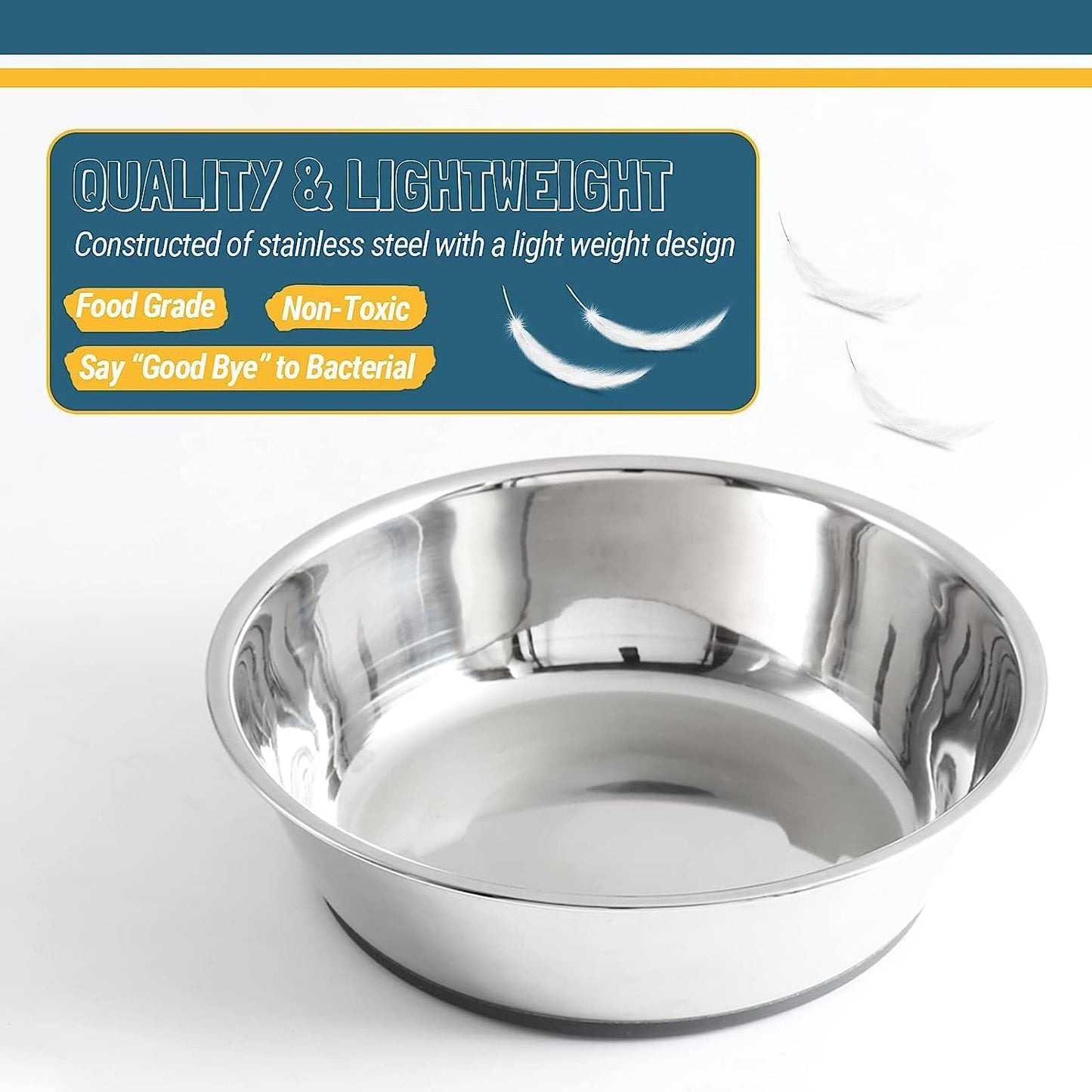 Set of Two 3-Cup Lightweight Stainless Steel Cat Bowls