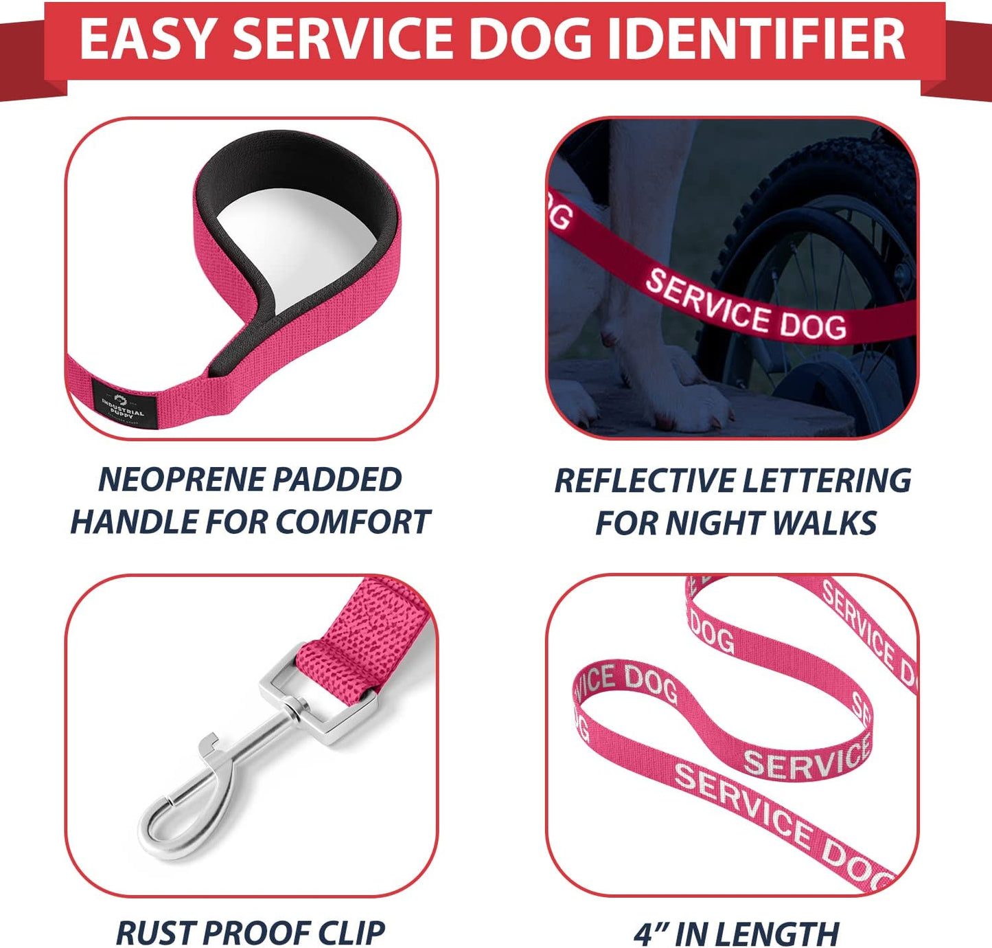 Professional Service Dog Vest and Leash Set with Adjustable Hook and Loop Straps - Available in XXS to XXL - Features Reflective Patch and Breathable Mesh Design