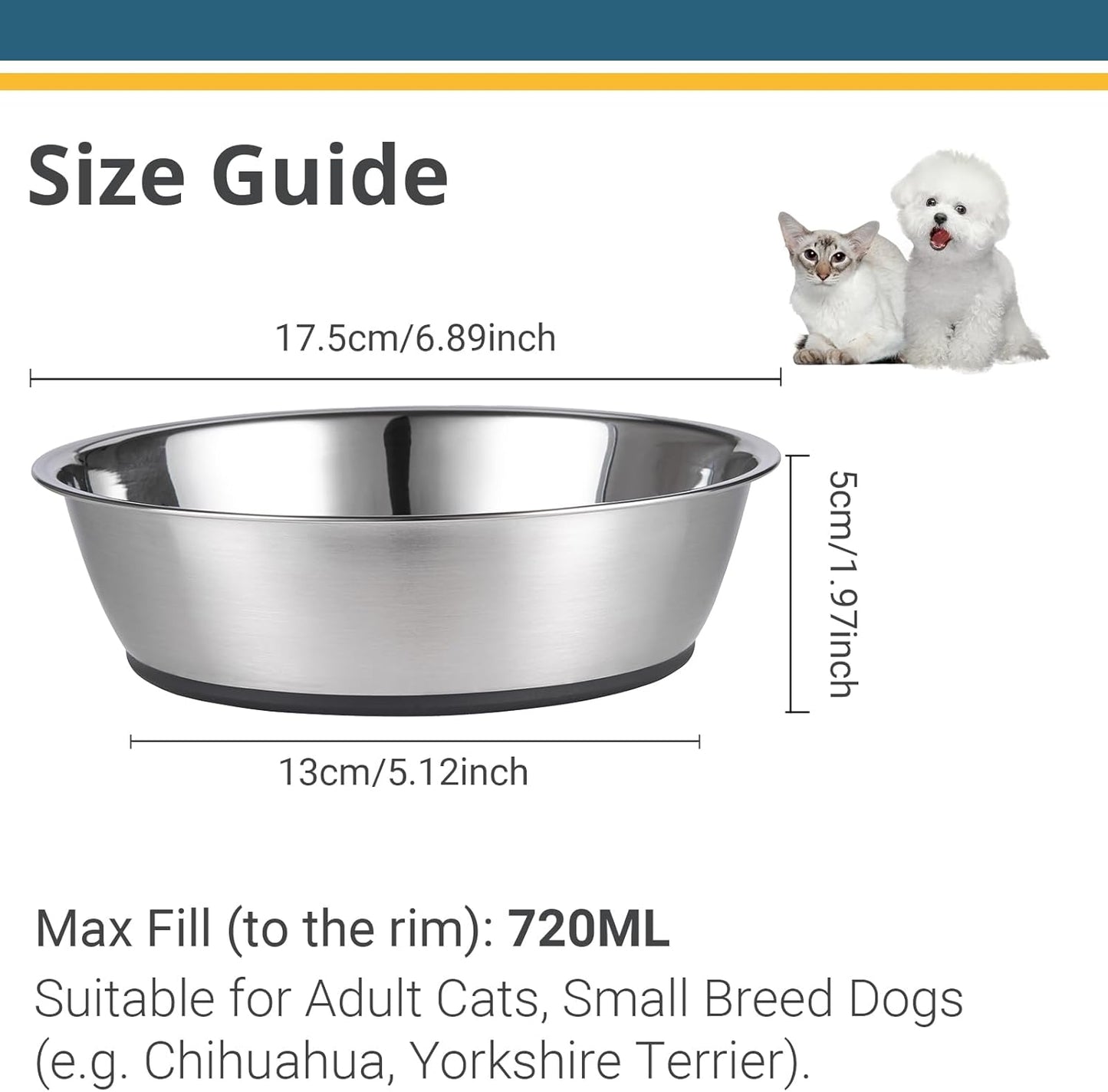 Set of Two 3-Cup Lightweight Stainless Steel Cat Bowls