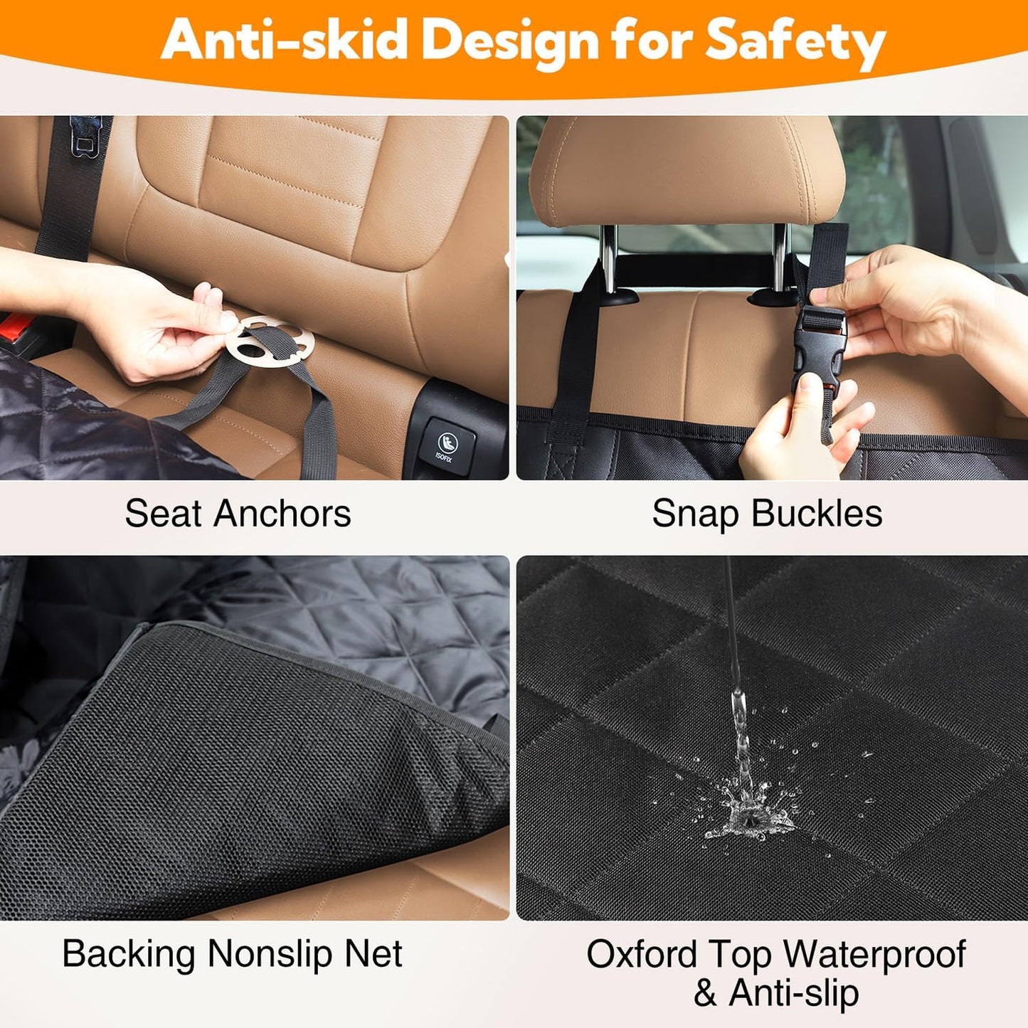 Heavy-Duty Waterproof Dog Car Seat Cover with Side Flaps, Anti-Scratch Nonslip Hammock for Back Seat Protection in Cars, Trucks, and SUVs