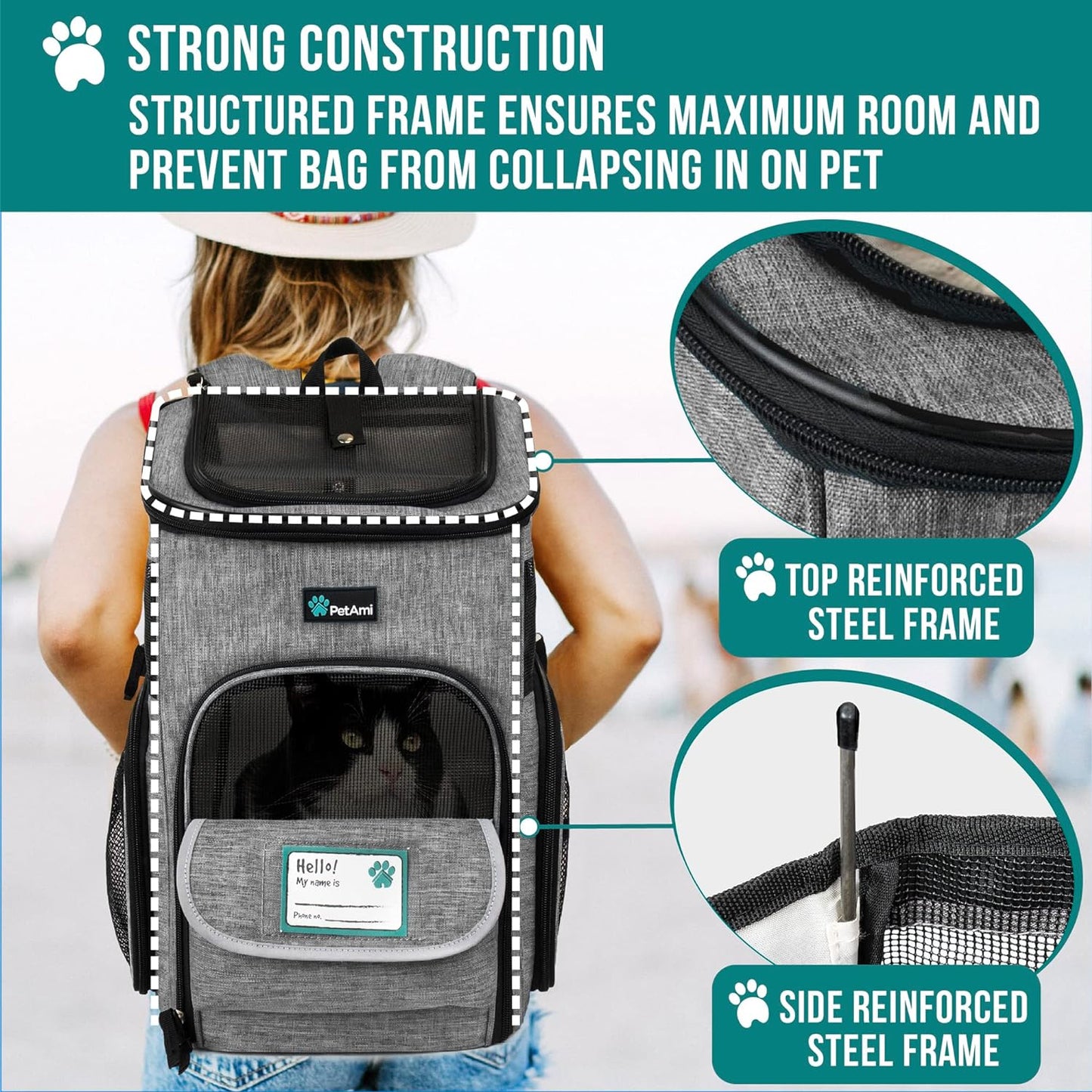 Airline Approved Dog and Cat Backpack Carrier, Soft-Sided and Ventilated for Travel, Hiking, and Camping, Supports Pets up to 18 lbs, Heather Gray