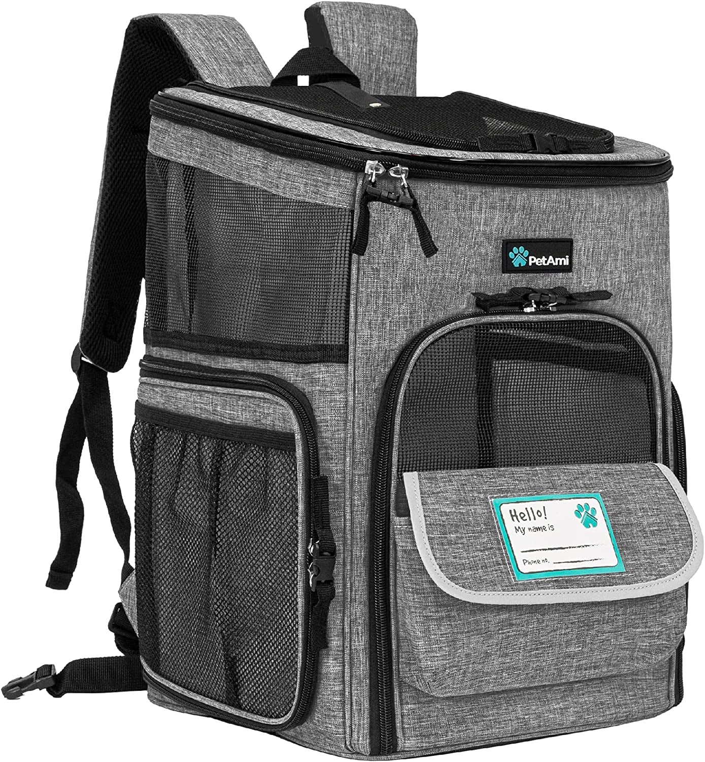 Airline Approved Dog and Cat Backpack Carrier, Soft-Sided and Ventilated for Travel, Hiking, and Camping, Supports Pets up to 18 lbs, Heather Gray