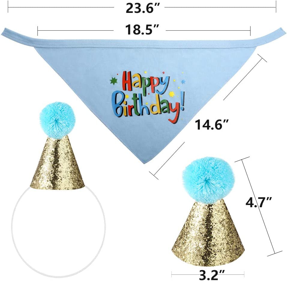 Dog Birthday Bandana and Hat Set for Boys - Party Supplies (Blue)