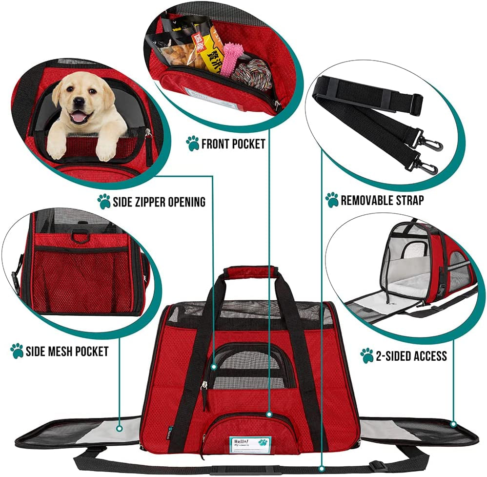 Airline-Approved Soft-Sided Pet Carrier for Cats and Small Dogs, Ventilated Travel Bag for Indoor Cats and Puppies, Medium to Large Size, Red