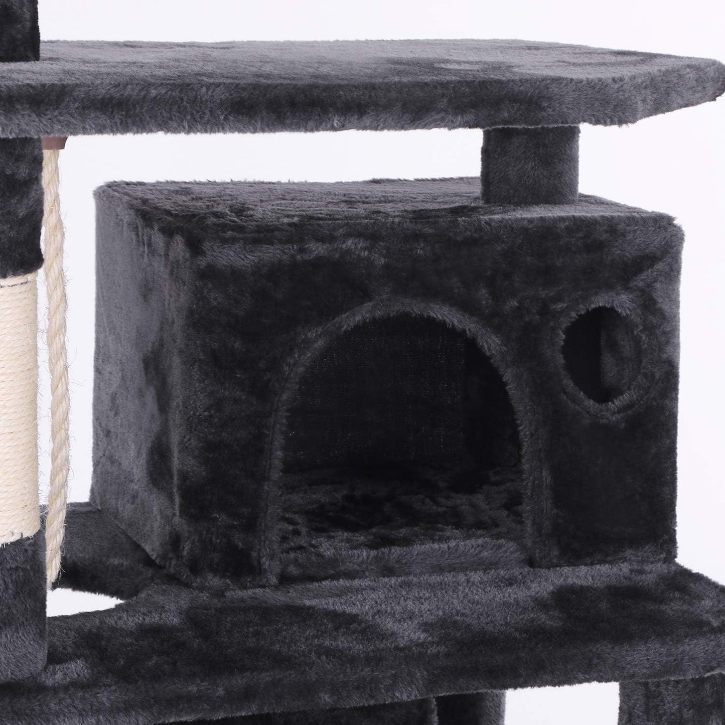 Cat Tree Condo - Multi-Level Activity Tower with Sisal Scratching Posts, Perch, Hammock, and Tunnel in Grey MMJ02H