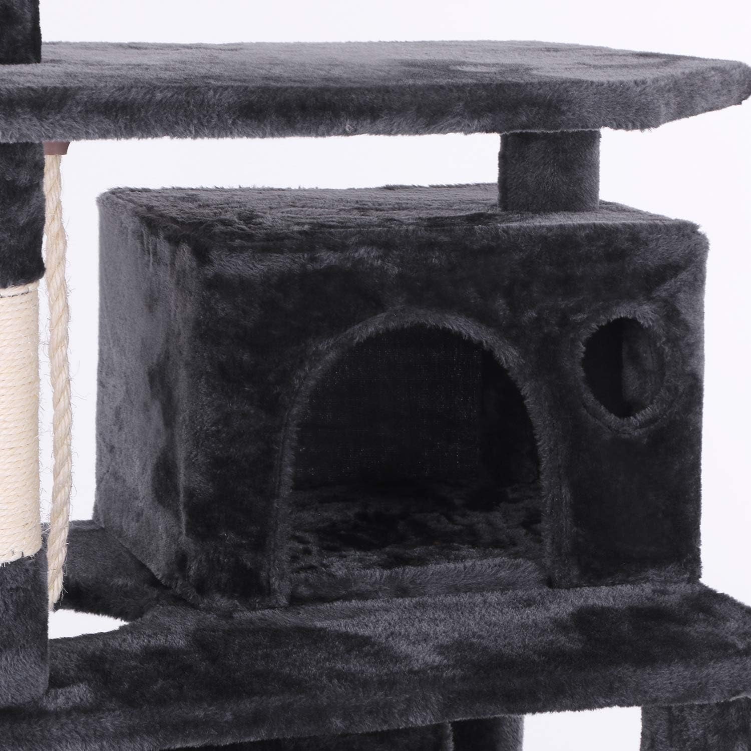 Cat Tree Condo - Multi-Level Activity Tower with Sisal Scratching Posts, Perch, Hammock, and Tunnel in Grey MMJ02H