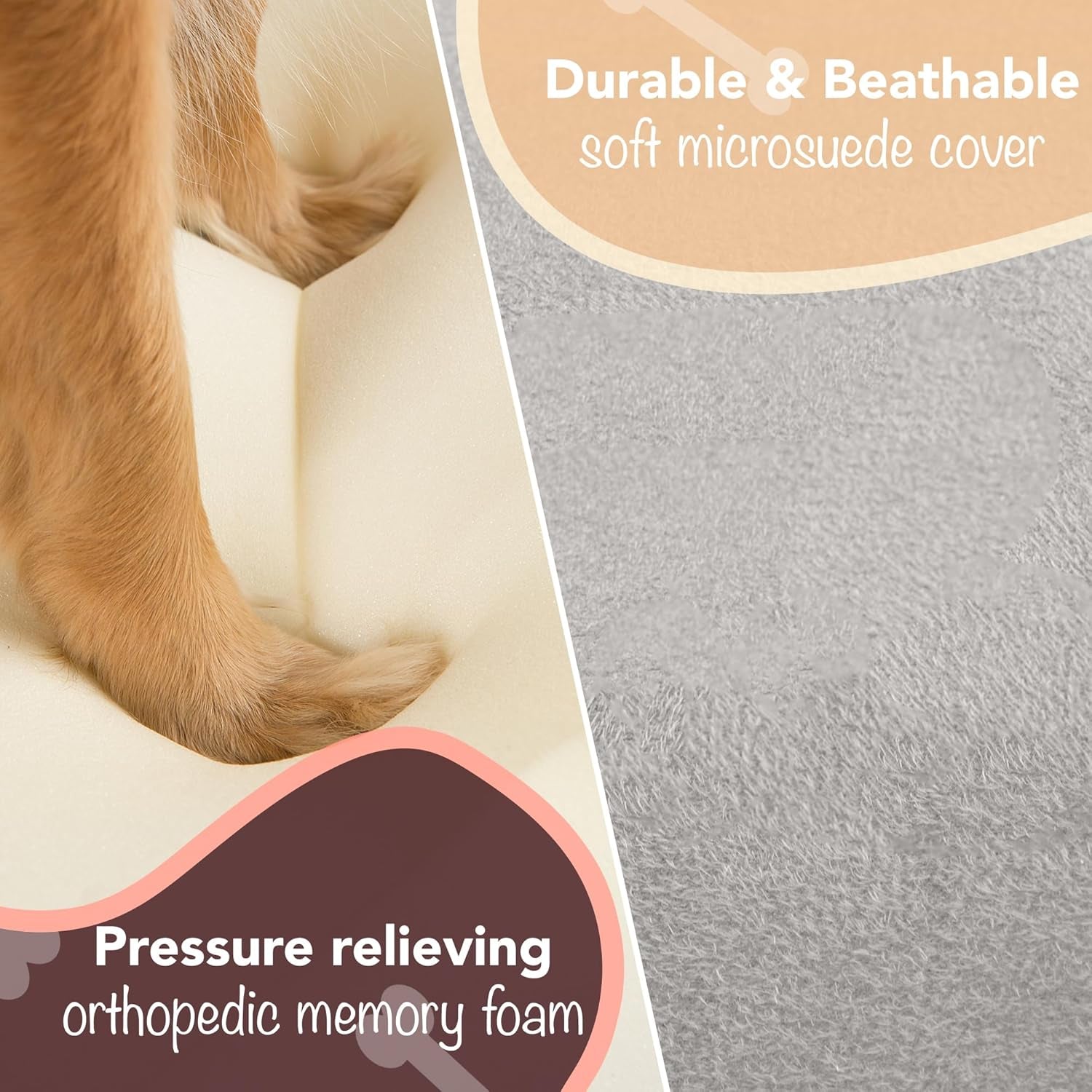 Chester Extra Large Orthopedic Memory Foam Dog Bed with Calming Couch Design, Wall Rim Pillow, Water-Resistant Liner, Washable Cover, and Non-Slip Bottom in Grey