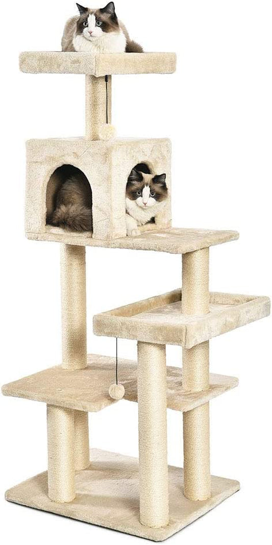 Extra Large Cat Tree Tower with Condo - Dimensions: 24 x 56 x 19 Inches, Beige