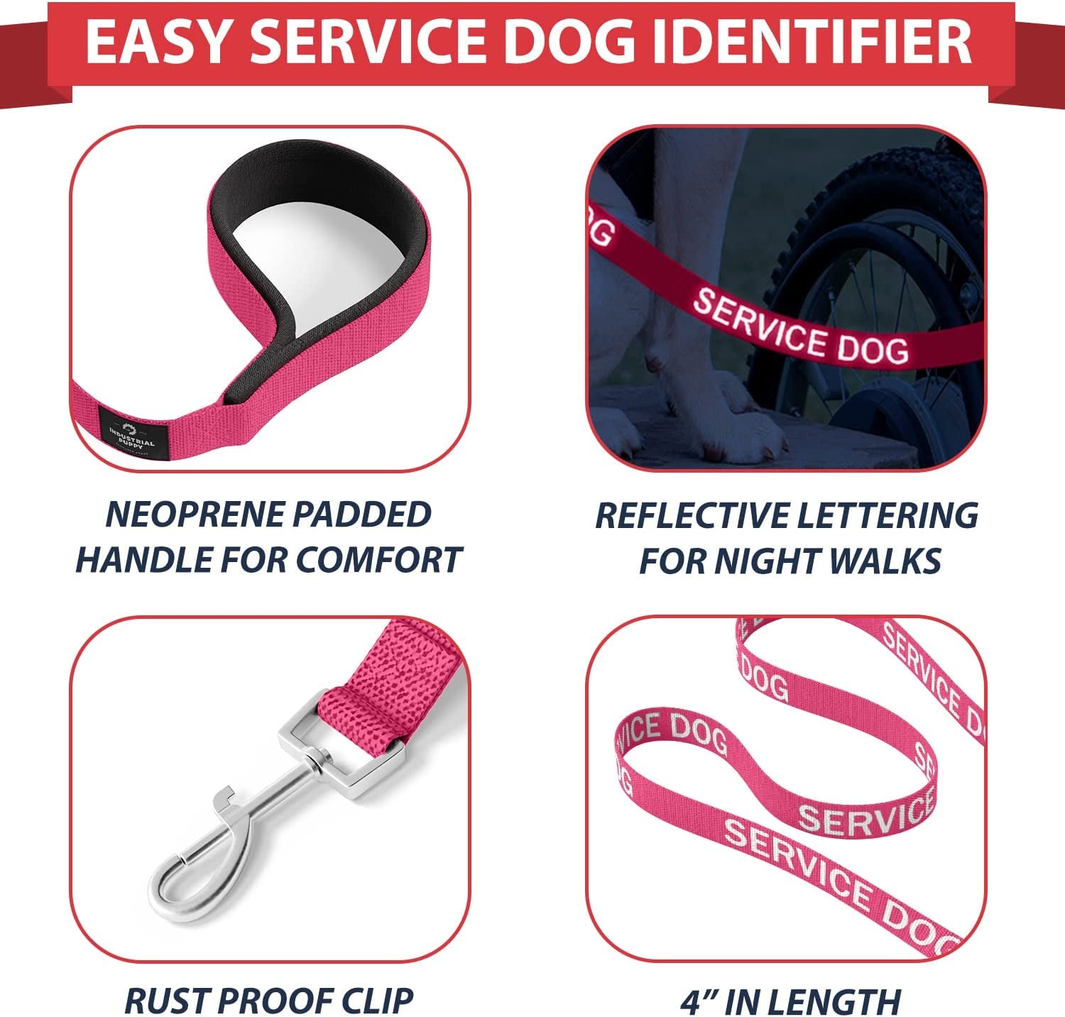 Professional Service Dog Vest and Leash Set with Adjustable Hook and Loop Straps - Available in XXS to XXL - Features Reflective Patch and Breathable Mesh Design