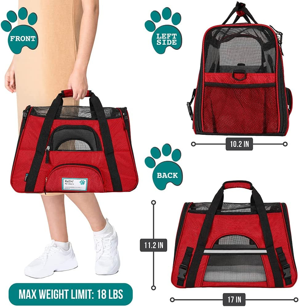 Airline-Approved Soft-Sided Pet Carrier for Cats and Small Dogs, Ventilated Travel Bag for Indoor Cats and Puppies, Medium to Large Size, Red
