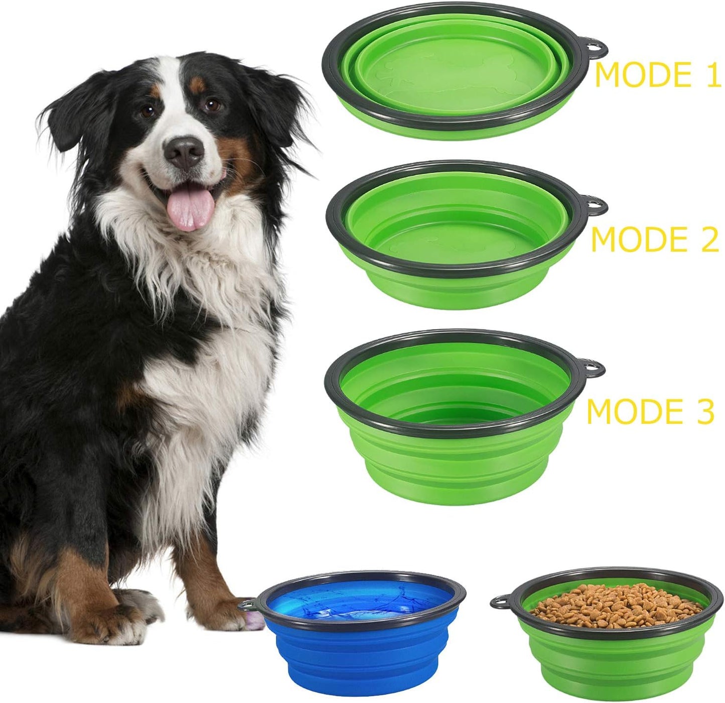2-Pack Portable Collapsible Dog Bowls for Food and Water - Foldable Expandable Travel Cups in Blue and Green