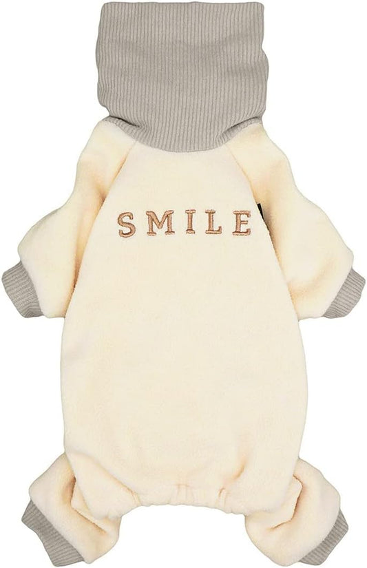 Embroidered Thermal Fleece Turtleneck Pajamas for Dogs and Cats - Beige, Large