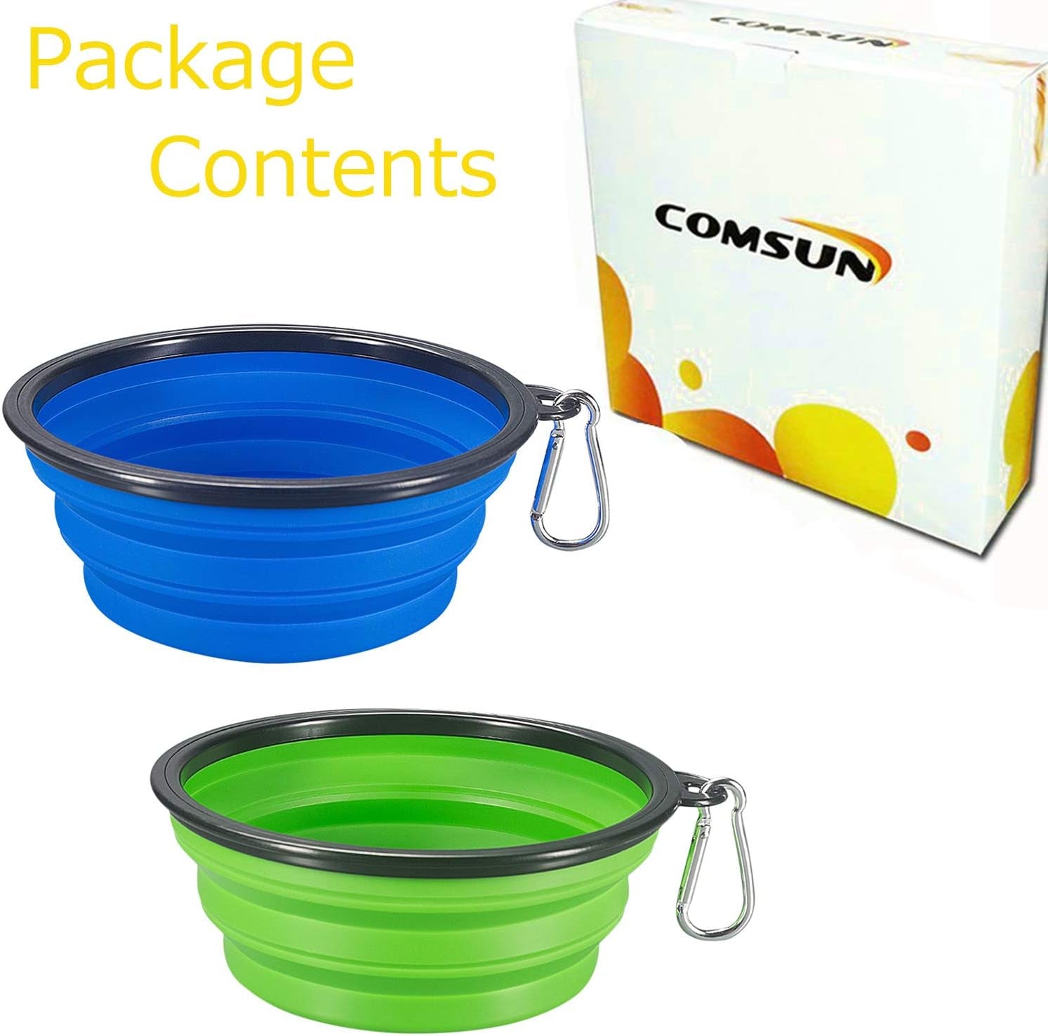 2-Pack Portable Collapsible Dog Bowls for Food and Water - Foldable Expandable Travel Cups in Blue and Green
