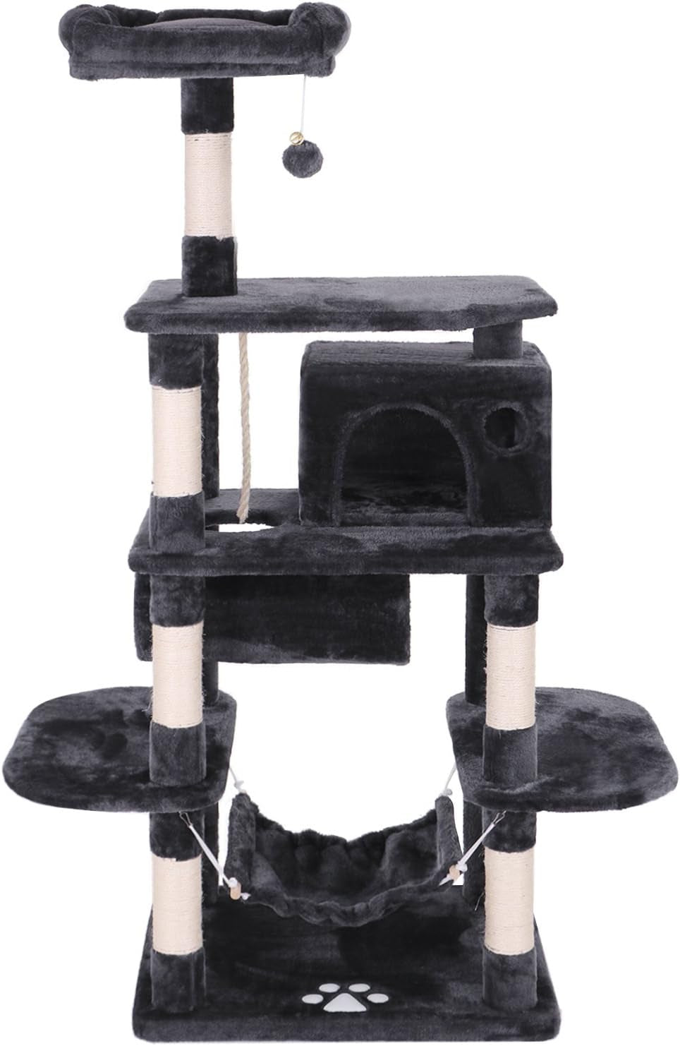 Cat Tree Condo - Multi-Level Activity Tower with Sisal Scratching Posts, Perch, Hammock, and Tunnel in Grey MMJ02H