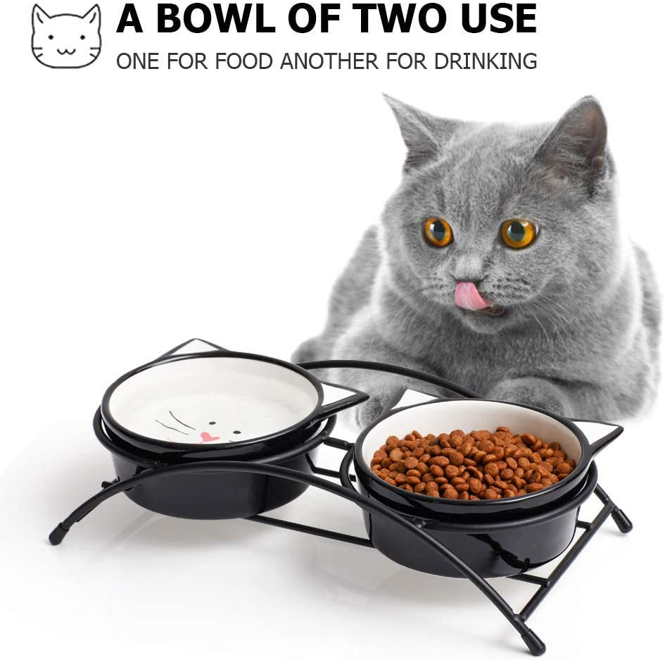 Elevated Ceramic Cat Bowls for Food and Water - 12 Ounce Capacity, Dishwasher Safe, Ideal for Cats and Small Dogs