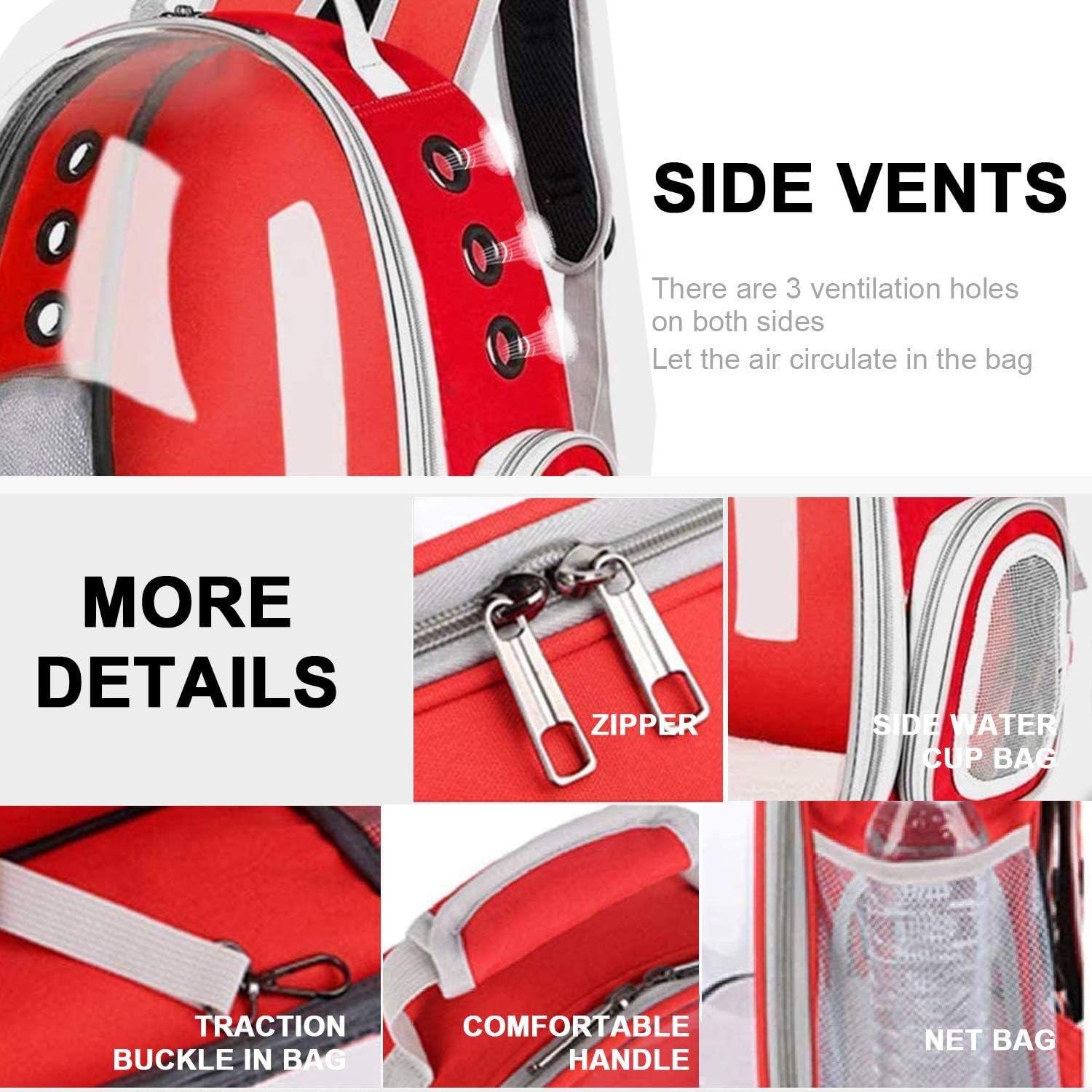 Cat and Small Dog Backpack Carrier - Airline Approved Space Capsule Bubble Design, Ventilated Transparent Travel Carrier for Hiking and Outdoor Adventures - Red