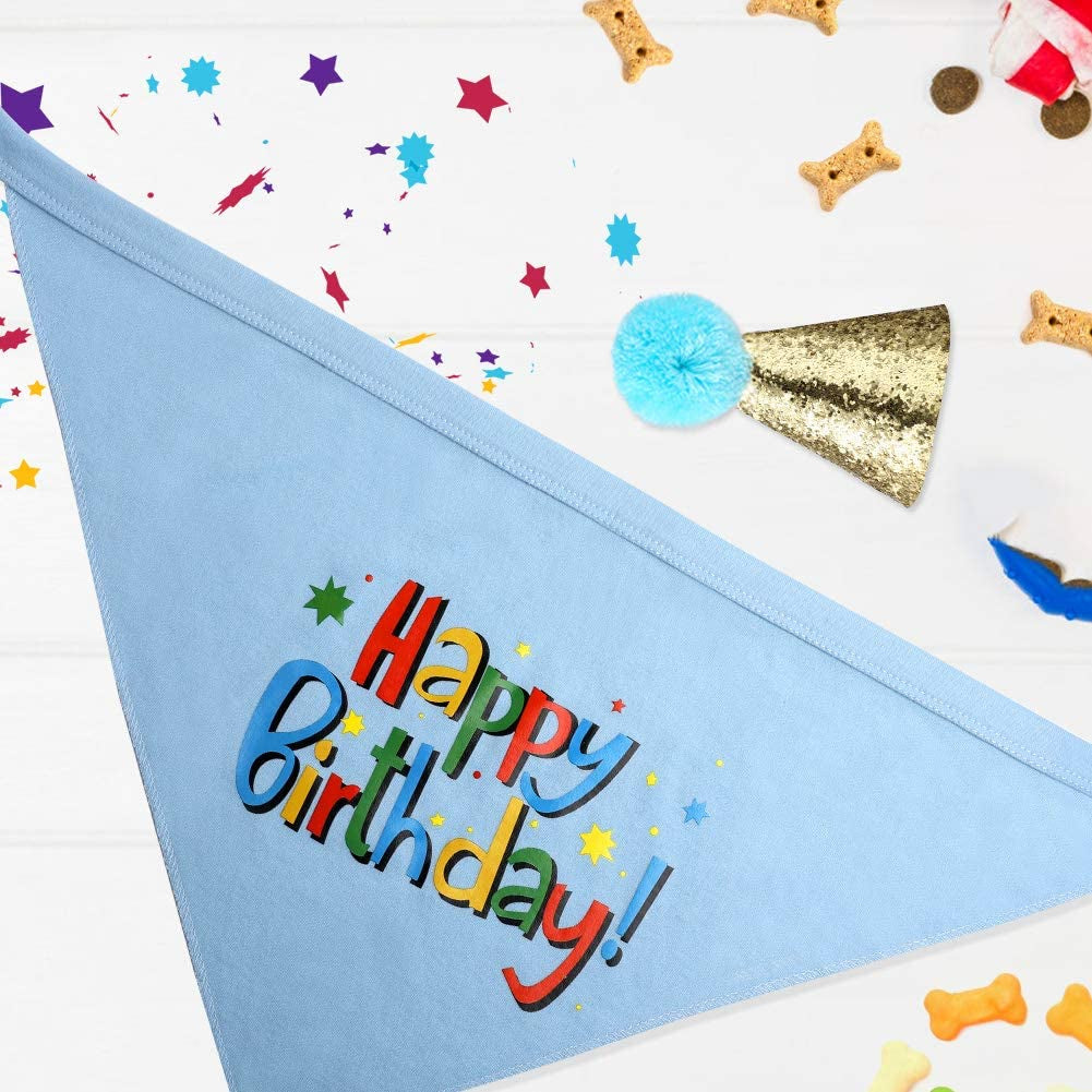 Dog Birthday Bandana and Hat Set for Boys - Party Supplies (Blue)