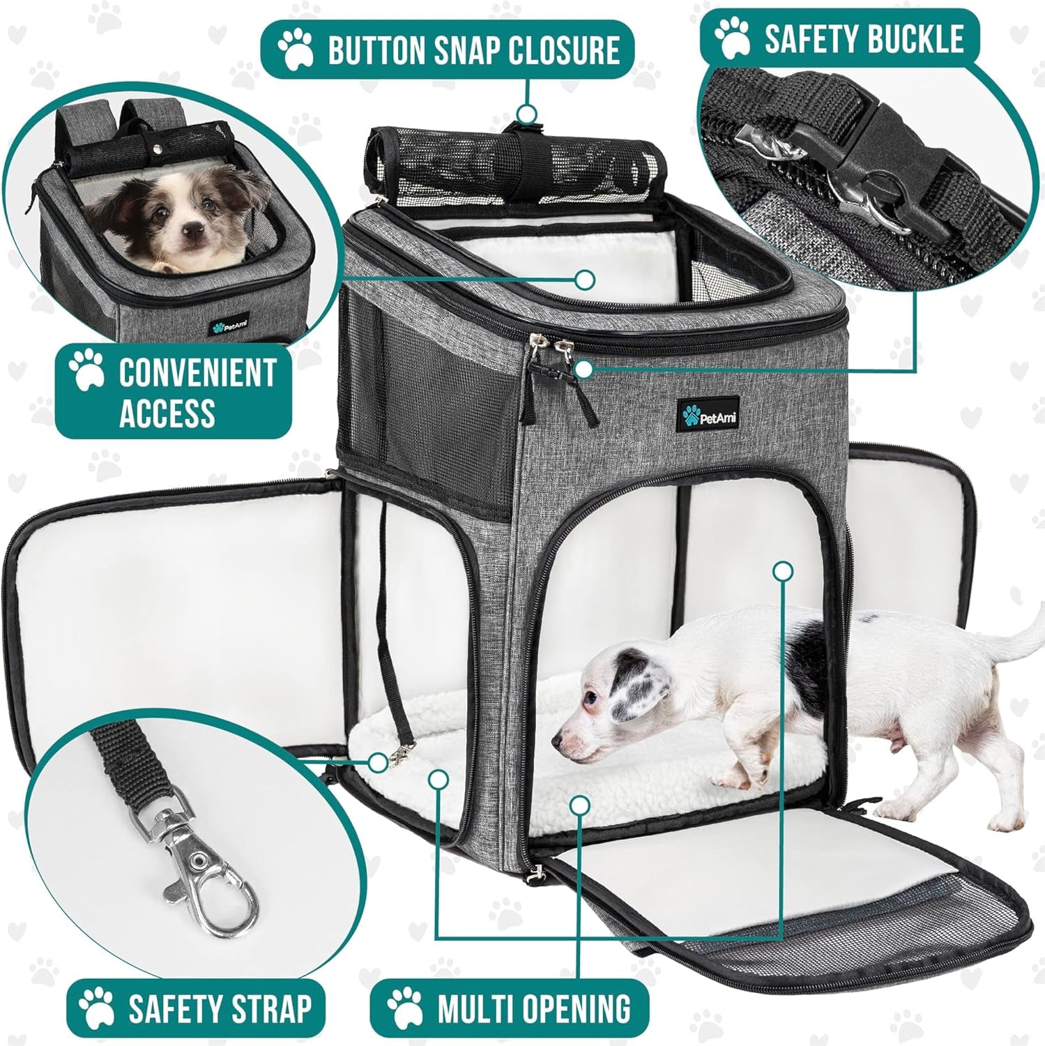 Airline Approved Dog and Cat Backpack Carrier, Soft-Sided and Ventilated for Travel, Hiking, and Camping, Supports Pets up to 18 lbs, Heather Gray