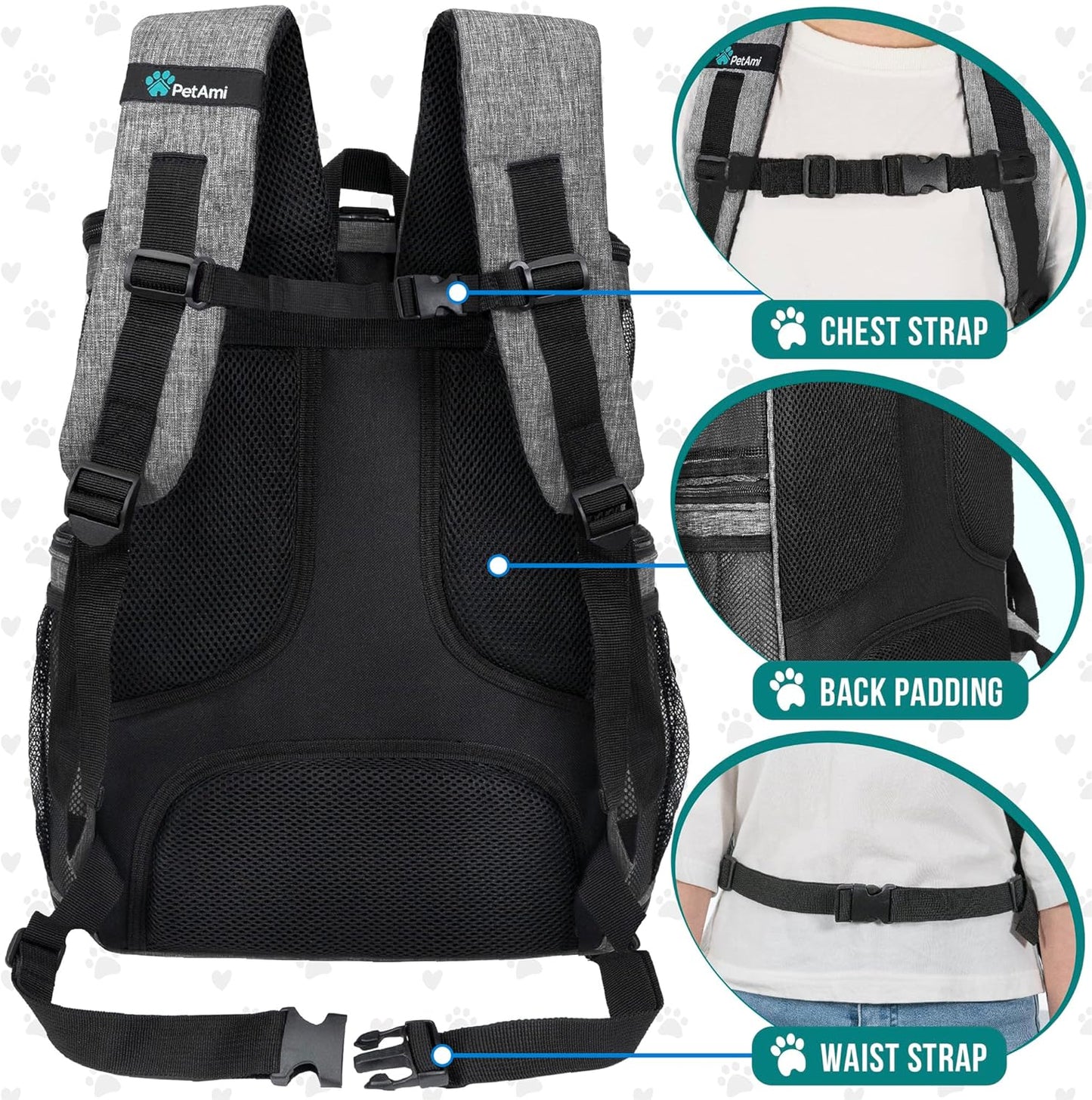 Airline Approved Dog and Cat Backpack Carrier, Soft-Sided and Ventilated for Travel, Hiking, and Camping, Supports Pets up to 18 lbs, Heather Gray