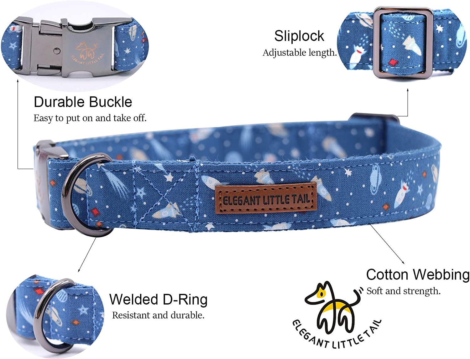 Elegant Bowtie Dog Collar for Small, Medium, and Large Dogs and Cats - Adjustable Cotton and Webbing Design