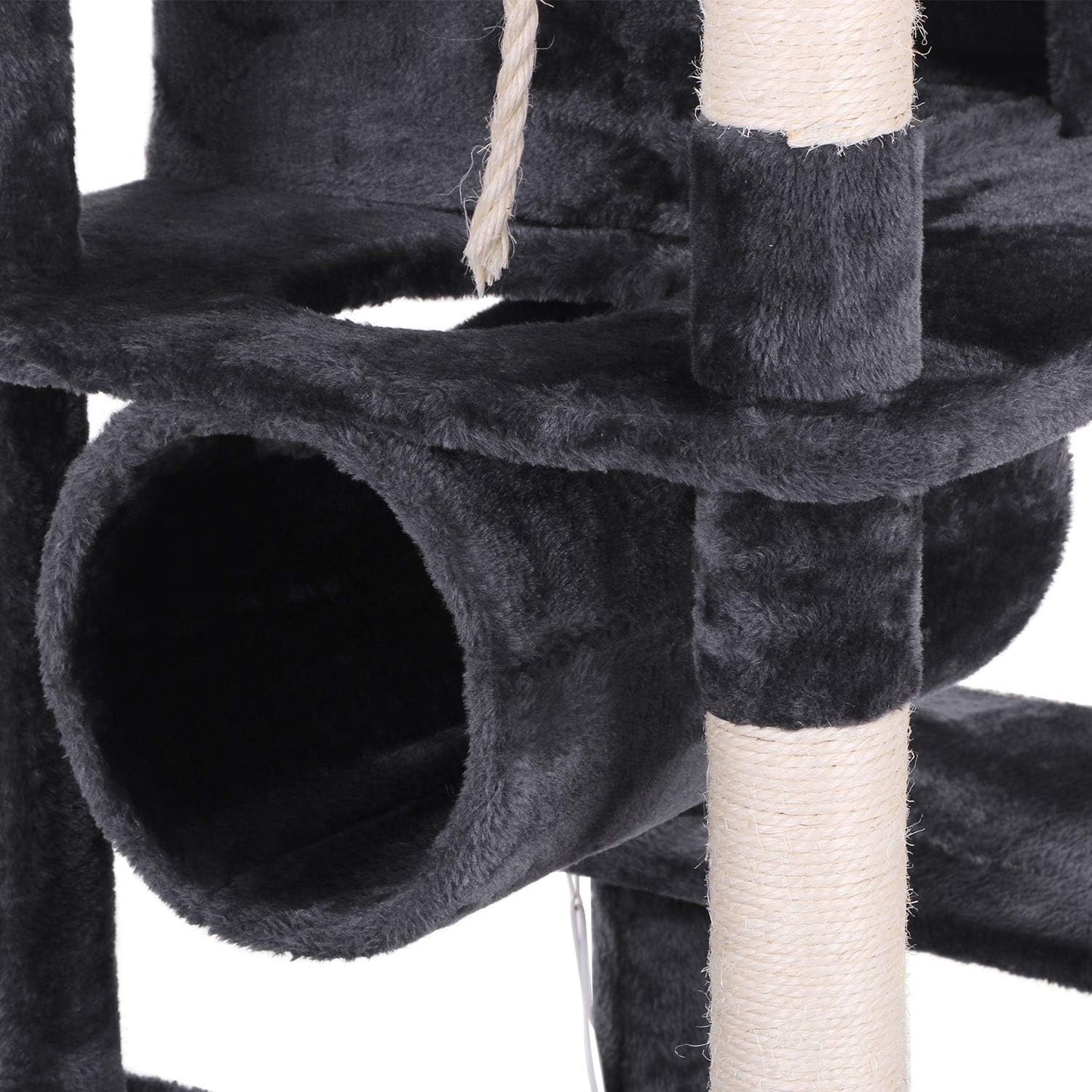 Cat Tree Condo - Multi-Level Activity Tower with Sisal Scratching Posts, Perch, Hammock, and Tunnel in Grey MMJ02H