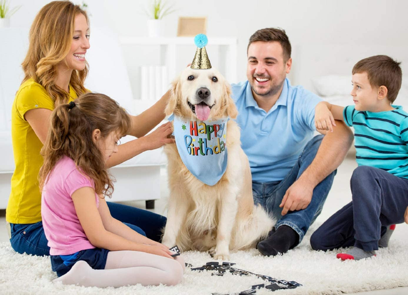 Dog Birthday Bandana and Hat Set for Boys - Party Supplies (Blue)