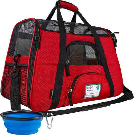 Airline-Approved Soft-Sided Pet Carrier for Cats and Small Dogs, Ventilated Travel Bag for Indoor Cats and Puppies, Medium to Large Size, Red
